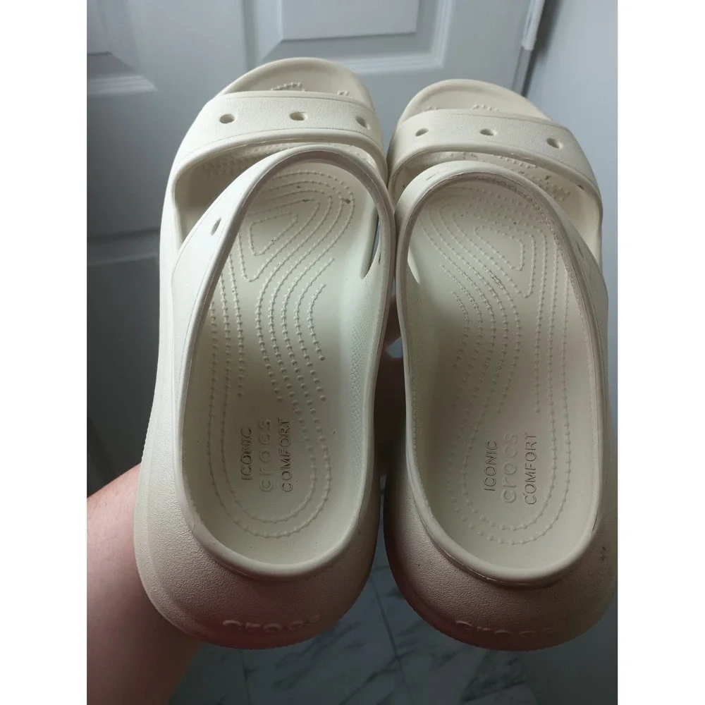 Crocs Classic Crush Sandal Bone White Platform Two Strap Slide Womens 10 Mens 8